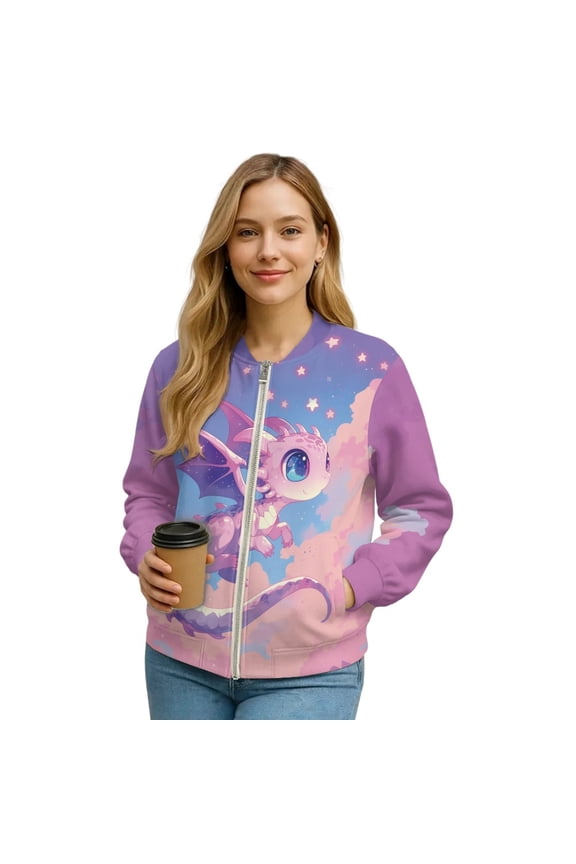 Dragon Star Printed Sweatshirts for Women Long Sleeve Jackets V Neck Outwear Zip Up Sweatshirts with Pockets, 2XL