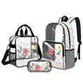thumbnail image 1 of DISNIMO Dragonfly Floral Printed 3PCS Clear Backpack for Girls, Heavy Duty Transparent Bookbag Lunch Bag Set, See Through PVC Clear Backpack for Students, 1 of 5