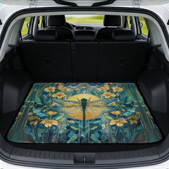 DISNIMO Dragonfly Flower Print Car Trunk Liner for Dogs 29" x 39" Scratch-Proof Dog Trunk Cover All Weather SUV Cargo Mat Non-Slip Backing Trunk Protector Mat