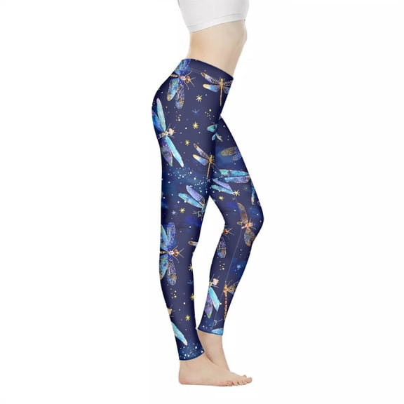 DISNIMO Dragonfly Printed High Waisted Leggings for Women, Tummy Control Yoga Pants Leggings Breathable Workout Yoga Pants for Workout Sport, Purple, XL