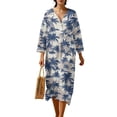 thumbnail image 1 of DISNIMO Dress for Women Palm Tree Printed Linen-Like Casual Shift Dresses Loose V Neck Maxi Dresses Lightweight 3/4 Sleeve Dress, 2XL, 1 of 6