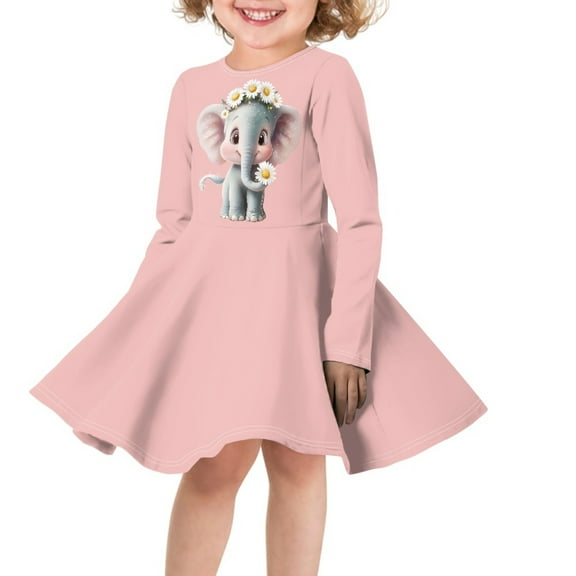 DISNIMO Elephant Daisy Dress for Girls Dress Kids 11-12 Dresses Long Sleeve Kids Dresses Fall Midi Dress Girl Twirly Dress for Girls Sundresses for Kids Beach Dresses Girls Holiday Dresses Child