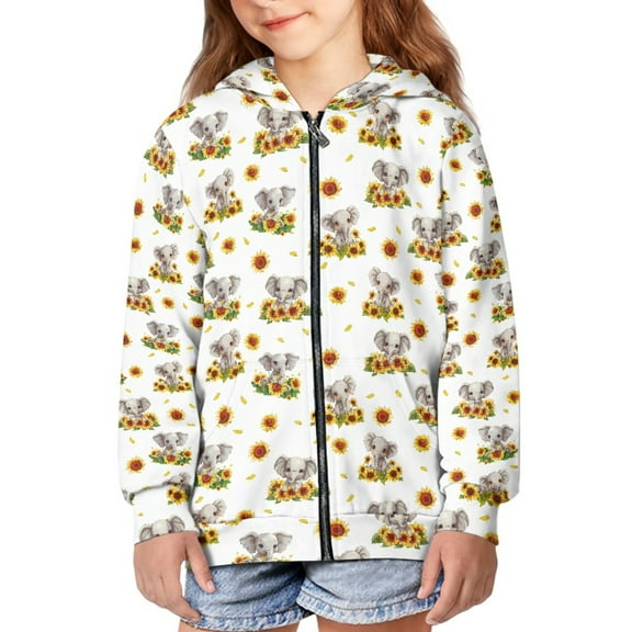 DISNIMO Elephant Hoodie Kids Sunflower Hoodie for Girls Zip Up Size 14-16 Zippered Hoodie Kids Hoodie Sweatshirts Zipper Up Hoodies for Girls Boys Sweatshirt Child Hooded Jacket Teen Girl Clothes
