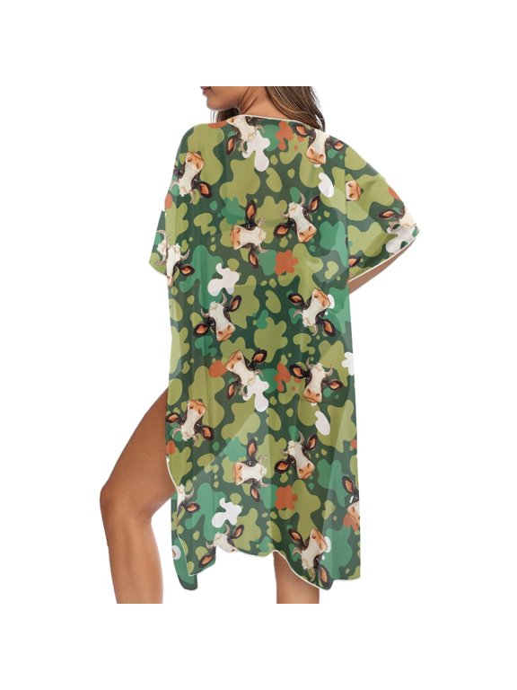 Fire Print Womens Kimono Swimsuit Cover Up Cardigan Summer Beach Coverups Casual Loose Lightweight Resort Wear