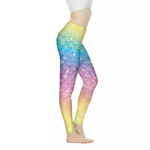 DISNIMO Fish Scale Printed Yoga Leggings for Women High Waist Workout Leggings, High Waisted Yoga Pants Tummy Control for Workout Sport, Multicolor, 3XL