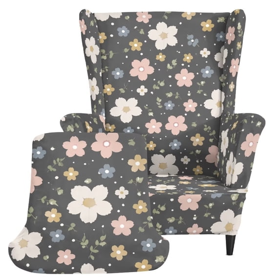 DISNIMO Floral Print Wingback Chair Slipcover 2 Piece Wingback Armchair Covers Soft Stretch Wing Back Sofa Slipcover with Elastic Bottom