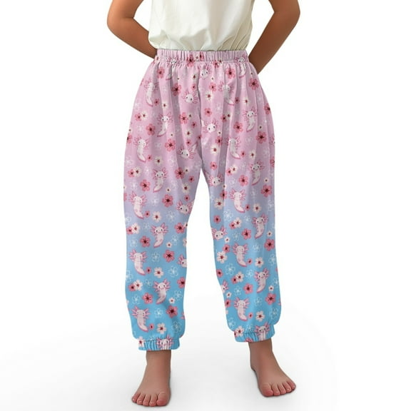 DISNIMO Flower Axolotl Bloomer Harem Pants for Kids Harem Bloomers for Girls Harem Pants Dance Baggy Pants for Girls 8-12 Beach Pants Girls Loose Legged Bloomers Long Pants Elastic Waist Joggers