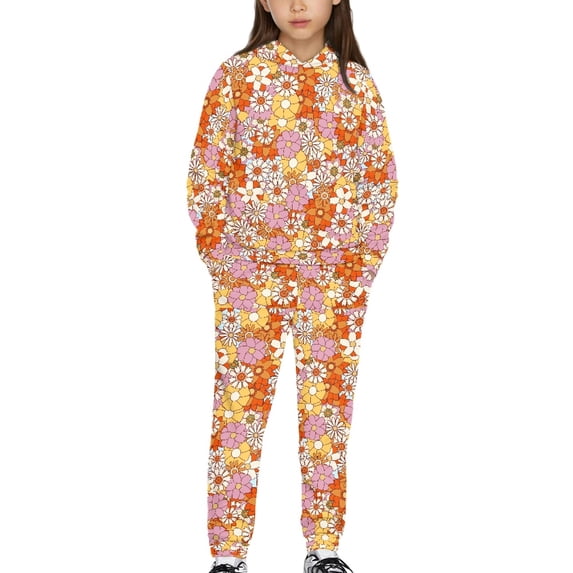 DISNIMO Flower Hippie Hoodie Girls Hoodies Set Size 10-12 Hoodies And Pants for Kids Fall Hoodies with Pockets for Girls Clothes Hoodie Pullover Sweatshirts for Girls 2 Piece Hoodie Outfits Boys