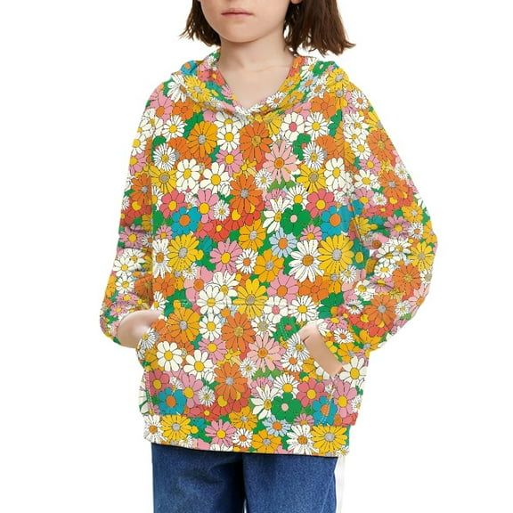 DISNIMO Flower Hippie Hoodie Size 6-7 Kids Girls Long Sleeve Tops Pullover Hoodies for Boys Girls Hoodies Sweatshirt with Hoodies Sweatshirts for Children Streetwear Hoodie with Pockets