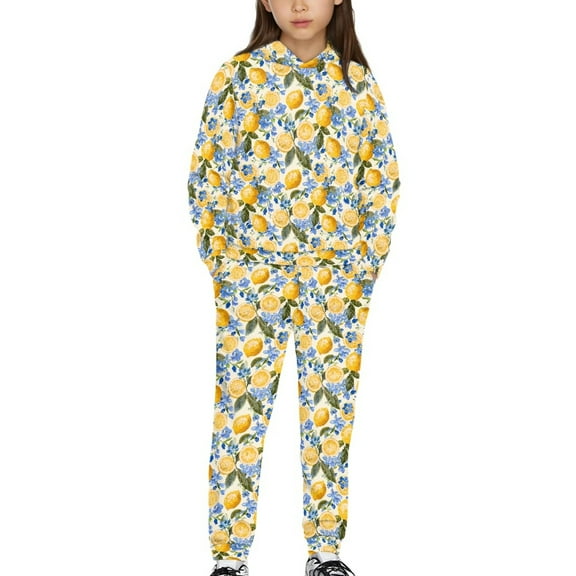 DISNIMO Flower Lemon Hoodie Girls Fleece Pullover Sweatshirt Kids Hoodies Set of 2 Piece Hoodie Set Girls Hoodie Jogger Set Girls Lightweight Hoodies Size 4-5 Boys Hoodie with Pockets