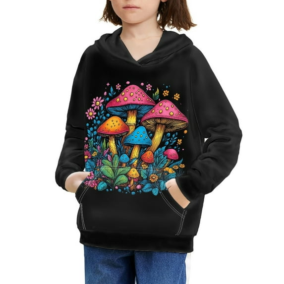 DISNIMO Flower Mushroom Hoodie Girls Pullover Hoodies Size 6-7 Boys Hooded Sweatshirts for Kids Hoodie Sweatshirt Graphic Sweatshirts with Hoodies Black Girls Streetwear Fashion Fall