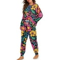 thumbnail image 1 of DISNIMO Flower Print 2 Piece Women Pajamas Set Long Sleeve Top and Long Pants Round Neck Sleepwear Lounge Set Casual Comfy Pjs Loungewear Set, XL, 1 of 7