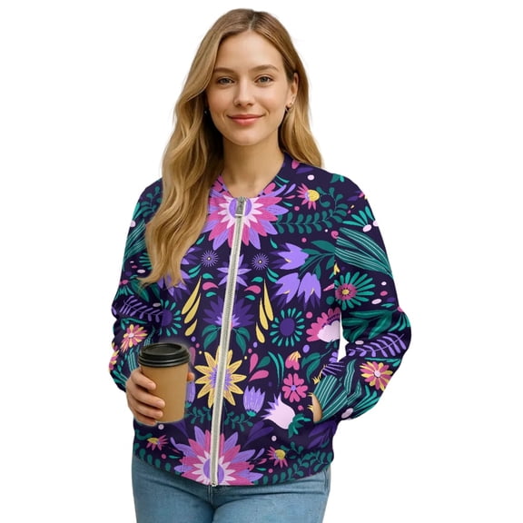 DISNIMO Flower Printed Women Sweatshirts Fall Winter Jackets Long Sleeve Outwear Zipper Sweatshirt Jacket for Fall Winter, 2XL