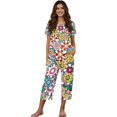 thumbnail image 1 of DISNIMO Flower Printed Women's Sleepwear Soft 2 Piece Pjs Set Short Sleeve Tops and Capri Pant Pajama for Home, M, 1 of 7