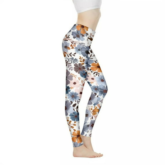 DISNIMO Flower Printed Yoga Leggings for Women High Waist, Women's Workout Leggings Tummy Control, Breathable Yoga Pants Leggings for Yoga Gym Running, Multicolor, 2XL