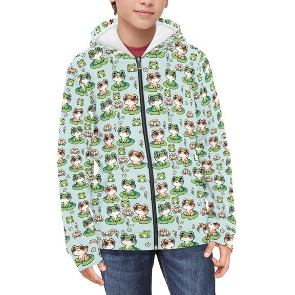 DISNIMO Frog Hoodie Kids Flower Hoodies with Zipper for Boys Hooded Zip Up Sweatshirts Size 8-10 Hoodies Sweatshirt for Girls Full Zip Hoodie Jacket Boys Children Hooded Jackets Soft Animal Hoodie