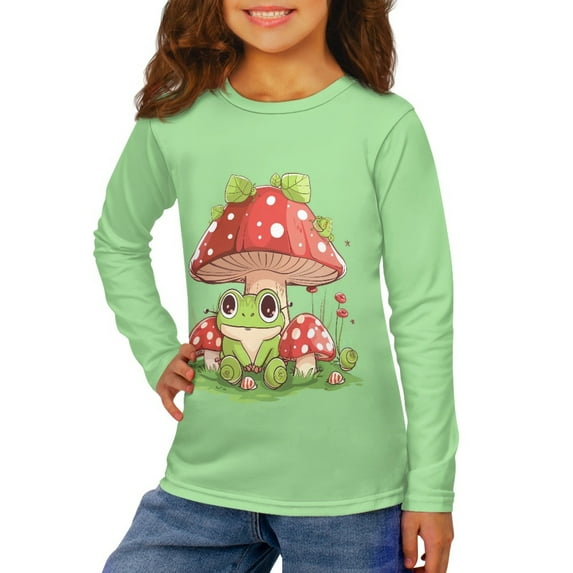 DISNIMO Frog Mushroom Kids Shirts Long Sleeve Shirts for Girls Long Sleeve T-Shirt Size 15-16 Tshirt Long Sleeve for Kids Long Sleeve T Shirt Crew Neck Tee Shirts Soft Tees