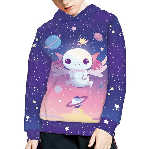 DISNIMO Galaxt Axolotl Boys Hoodies Size 6-7 Kids Boys Girls Hoodies Pullover Hooded with Pocket Sweatshirt with Hoodie for Children Long Sleeve Sweatshirts with Pockets Fall Clothing Soft
