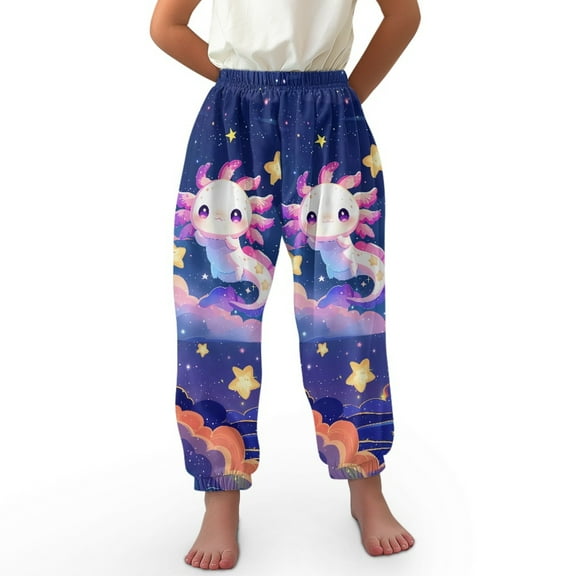 DISNIMO Galaxy Axolotl Bloomer Harem Pants for Boys Bloomers Trousers Long Harem Bloomers for Kids Bloomer Trousers 8-12 Harem Pants Loose Jogger Pants Casual Beach Pants Soft Yoga Pants Dance Kids
