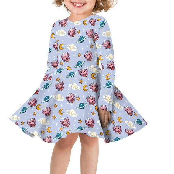 DISNIMO Galaxy Axolotl Dress for Girls 15-16 Fall Dress Girls Star And Moon Dress Kids Dress for School Dance Girls Long Sleeve Soft Dress for Children Girl Dress Long Sleeve Midi Dress Girls Kids