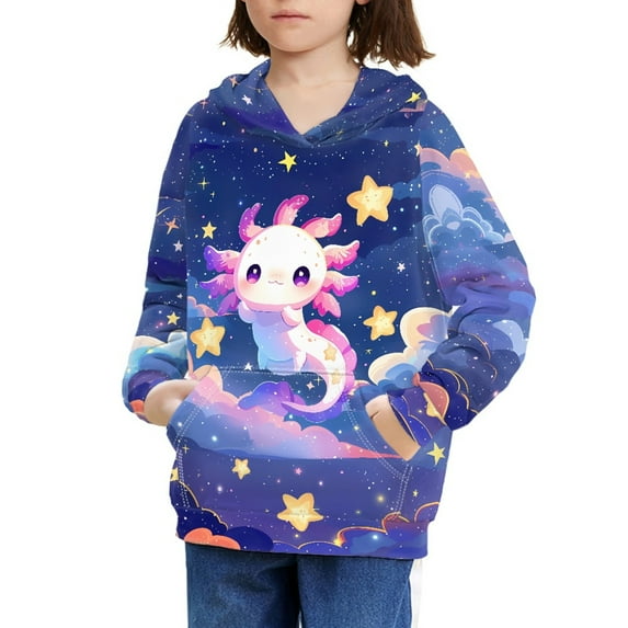 DISNIMO Galaxy Axolotl Hoodie Girls Star Hoodie Kids Cute Hoodie Sweatshirts Girls Oversize Hoodies Size 8-10 Pullover Sweatshirt Boys Girl Streetwear Hoodie with Front Pocket Long Sleeve