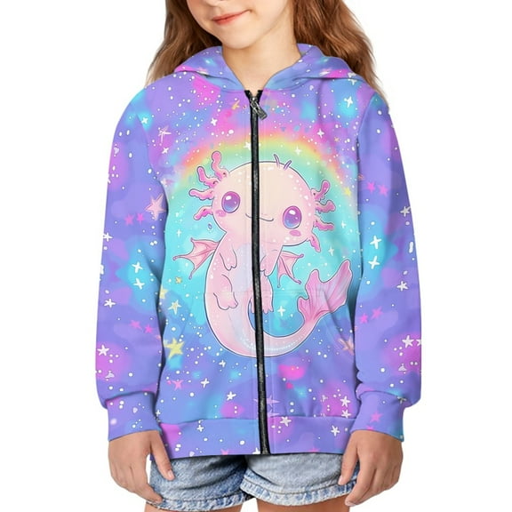 DISNIMO Galaxy Axolotl Hoodie Kids Rainbow Rainbow Zip Hoodie Boys 6-7 Hoodies Sweatshirt for Girls Hooded Sweatshirts Zip Up Hooded Jacket Hooded Jackets Children Girl Clothes Fall/Winter