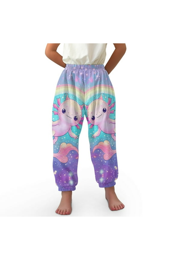 Galaxy Axolotl Rainbow Bloomer Harem Pants Kids Harem Pants Girls Size 8-12 Bloomers Long Girl Loose Pants for Girls Harem Pants for Girls Pants High Waisted Trousers Comfortable Bloomers