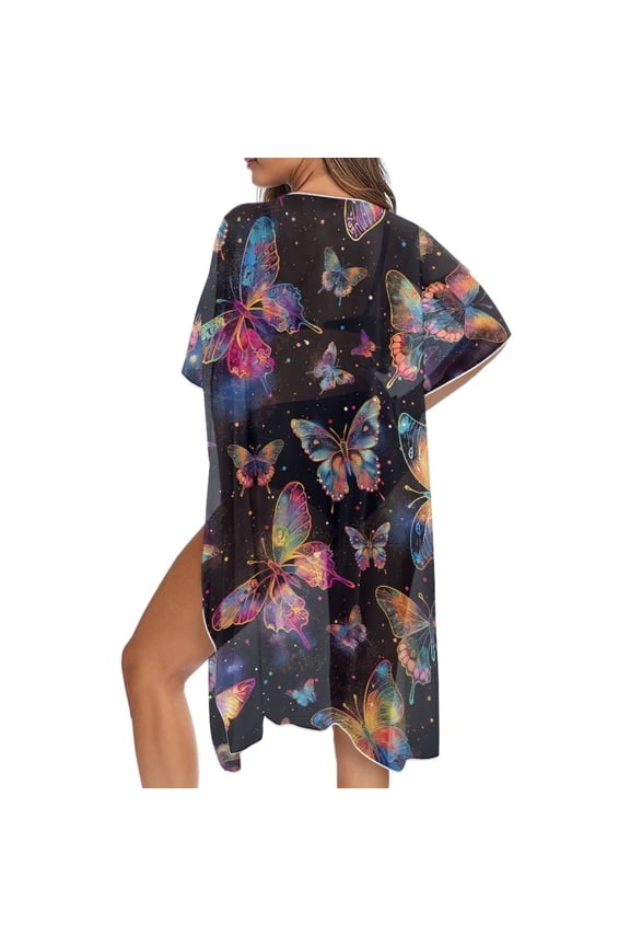 Galaxy Butterfly Print Women's Kimono Cardigan Swimsuit Cover Ups Summer Beach Cover Up Long Lightweight Bikini Cover Up for Vacation