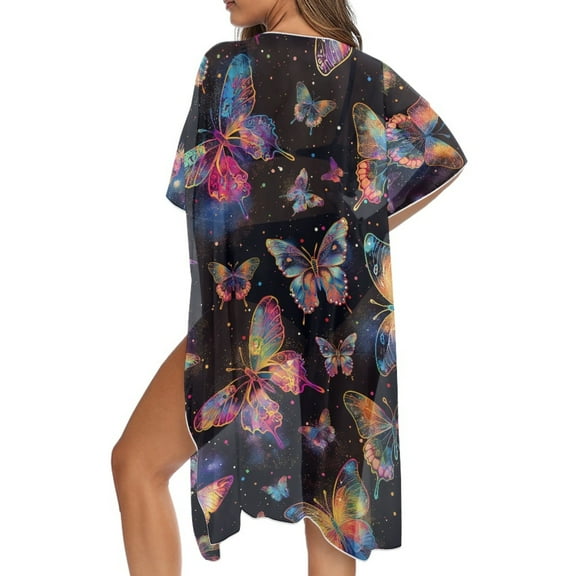 DISNIMO Galaxy Butterfly Print Women's Kimono Cardigan Swimsuit Cover Ups Summer Beach Cover Up Long Lightweight Bikini Cover Up for Vacation
