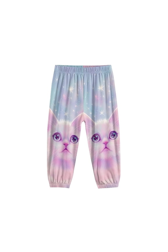 Galaxy Cat Long Bloomer Pants Girls Harem Bloomers for Kids Harem Pants Soft Baggy Pants for Girls 8-12 Beach Pants for Girls Long Trousers Pants for Girls High Waisted Pants