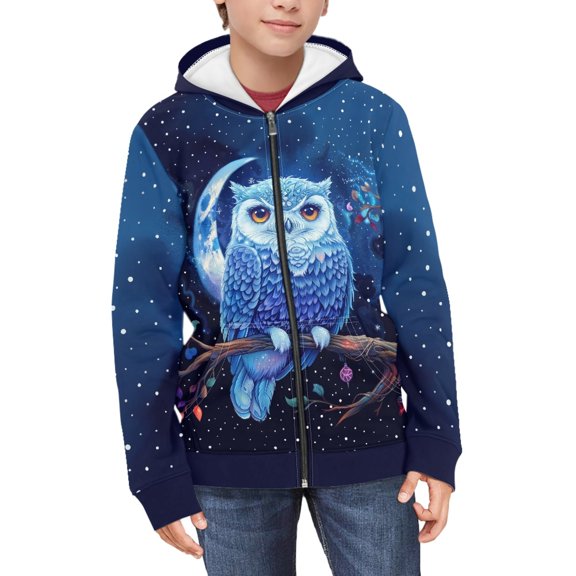 DISNIMO Galaxy Owl Hoodie Kids Boys Zip Up Hoodie Size 14-16 Hoodies with Zipper for Girls Hooded Sweatshirt Children Hooded Sweatshirts Boys Hoodie Jacket Coat Boy Jackets with Hood Animal Hoodie