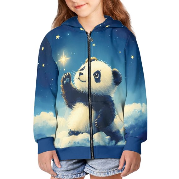 DISNIMO Galaxy Panda Hoodie Girls Zip Up Hoodie Sweatshirt Girls Zippered Hoodies for Girls 8-10 Graphic Sweatshirts Girls Kids Hoodie Jacket Coat Childrens Star Hooded Jackets Designs Boys