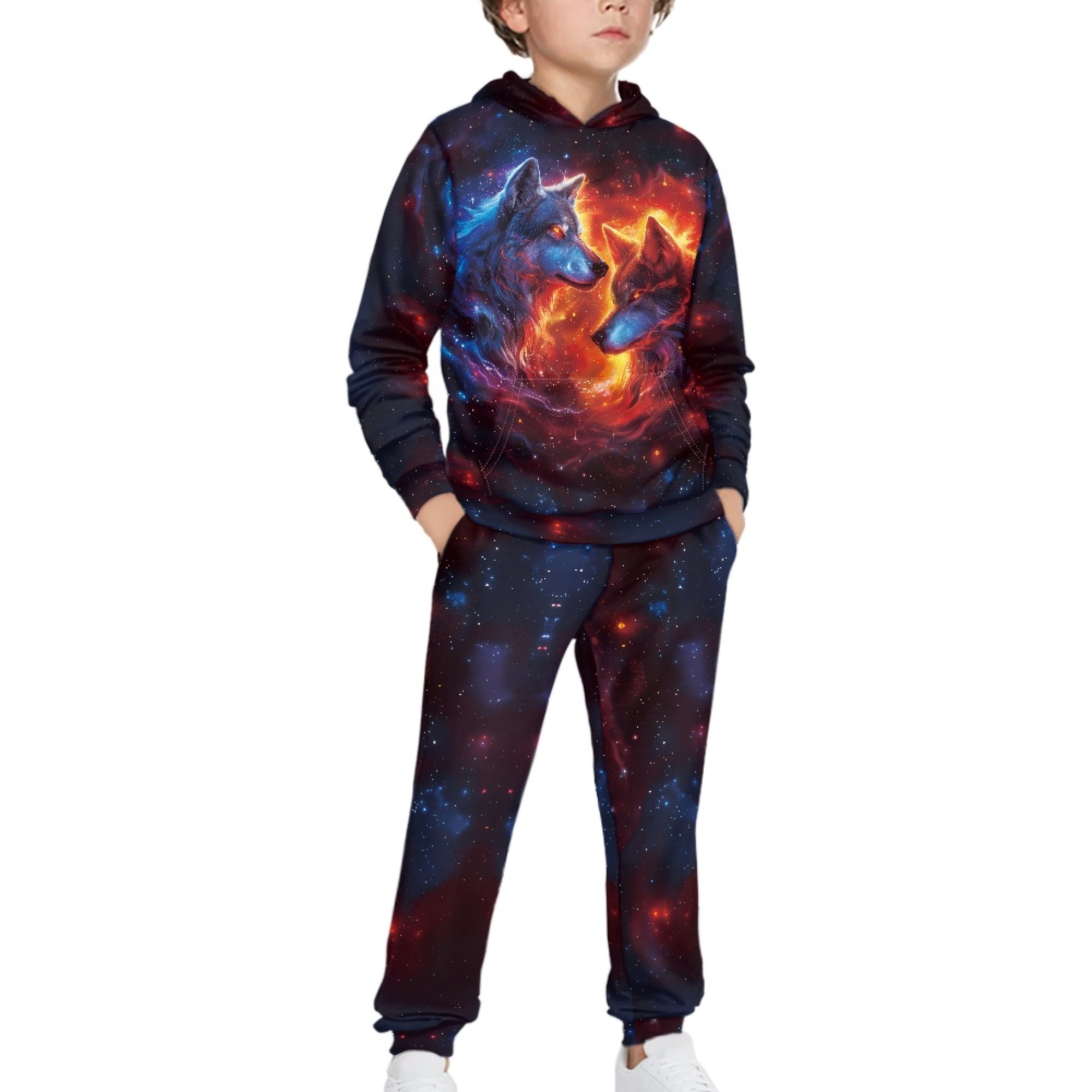 DISNIMO Galaxy Wolf Hoodie Boys Pull Over Hoodies Size 10-12