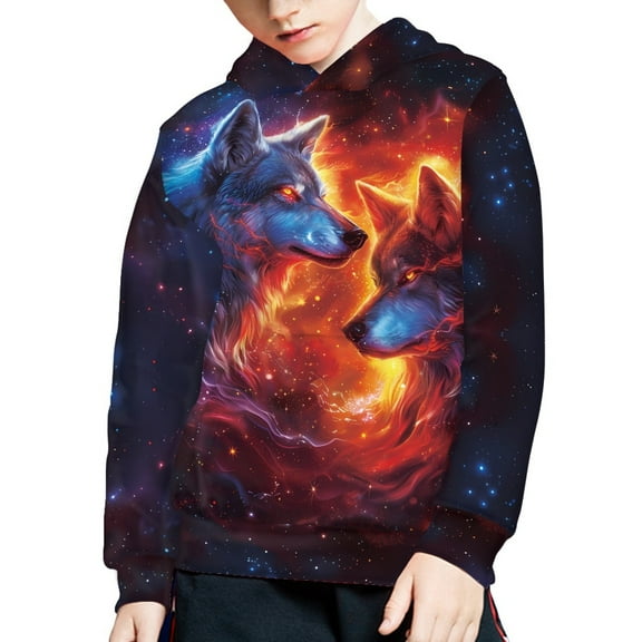 DISNIMO Galaxy Wolf Hoodies for Boys 6-7 Kids Hooded Sweatshirts Boys Sports Hoodie Pullover Hoodie Girls Long Sleeve Hoodies Pullover Boys Fall Hoodie for Children Hoodie with Pockets Kids