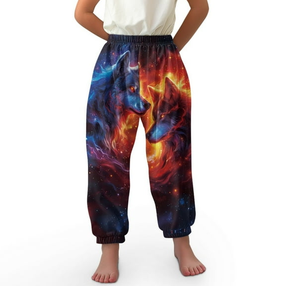 DISNIMO Galaxy Wolf Kids Harem Pants Boys Bloomer Harem Pants Kids Bloomer Trousers Boys Harem Bloomers for Boys Loose Legged Sweatpants 3-7 Elastic Basic Harem Pants for Boys Beach Pants Girls
