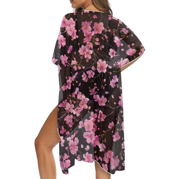 DISNIMO Galaxy Wolf Print Womens Kimono Cardigan Swimsuit Coverups Summer Casual Fashion Beach Cover Up Open Front Long Swimwear Cover up