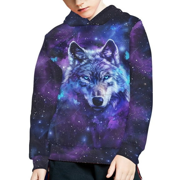DISNIMO Galaxy Wolf Pullover Hoodie Boys 8-10 Butterfly Hoodies for Girls Hooded Sweatshirt Kids Girl Casual Hoodie Sweatshirts with Hood Design Clothes for Boys Fall Clothing Polyester