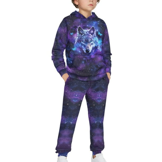 DISNIMO Galaxy Wolf Wolf Hoodie And Pants Set for Boys Pullover