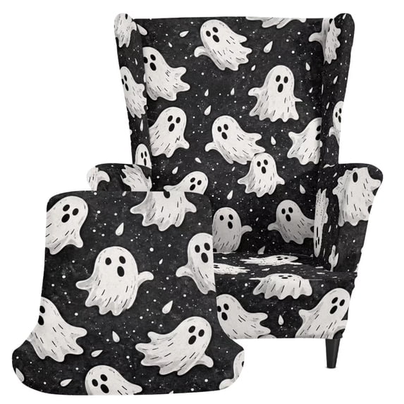 DISNIMO Ghost Print 2-Piece Stretch Wingback Chair Covers Slipcover Soft Single-Seat Wing Chair Slipcovers Washable Furniture Protector with Elastic Bottom