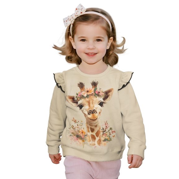 DISNIMO Giraffe Floral Printed Sweatshirt for Toddler Girl Crewneck Pullover Tops Long Sleeve T-Shirts for Fall Winter 2-3 Years