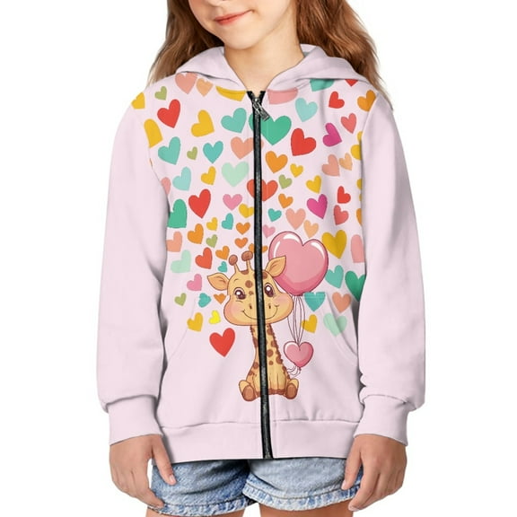 DISNIMO Giraffe Hoodie Kids Heart Hoodie Girls Teen Hoodies with Zipper Sweatshirt Girls 11-13 Hooded Sweatshirts Youth Hoodie Jacket Child Fall Outfits for Kids Animal Hoodies with Pockets Casual