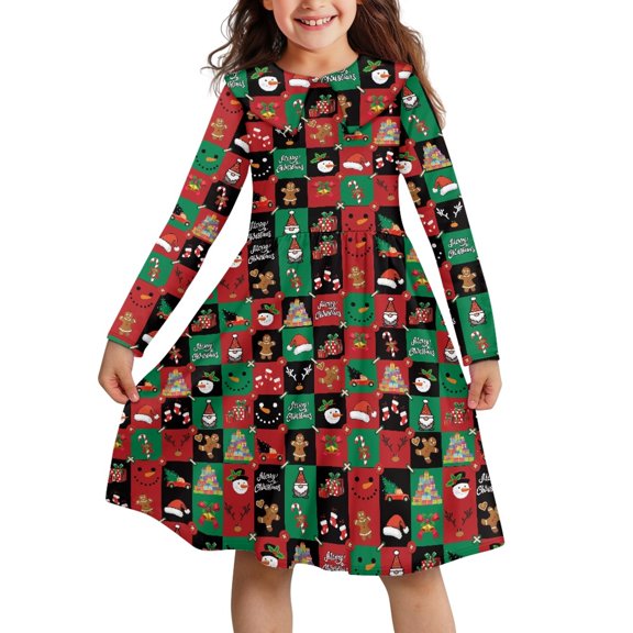 DISNIMO Girl Christmas Dress Snowman Dress Girls Long Sleeve Collared Dress for Kids Plaid Dress for Girls 3-4 Casual Fall Dress for Girls Skater Dress Kids age Girl Dresses Children Dress
