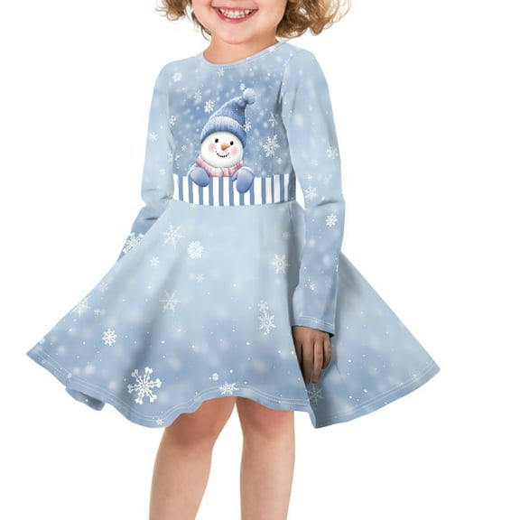 DISNIMO Girl Christmas Dress Snowman Dress Girls Snowflake Dress Kids Long Sleeve Dress for Kids 9-10 Years Girls Midi Winter Dresses Kids Twirl Dress for Girls Dance Girl Skater Fall Dresses