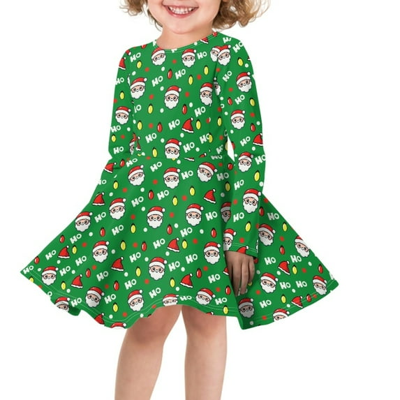 DISNIMO Girl Green Christmas Dress Girls Santa Dress for Girls Long Sleeve Swing Dresses Girls Twirl Dress Size 15-16 Girls Lightweight Dress Long Sleeve Kids Soft Dresses Children School Dress Teen