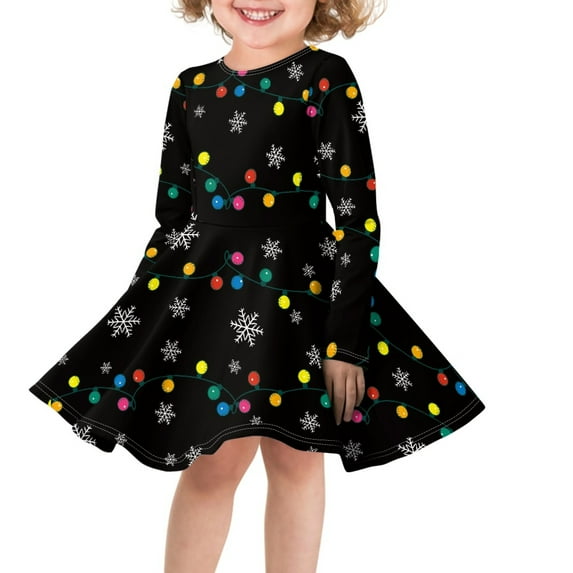 DISNIMO Girl Snowflake Christmas Dress for Kids Girls Black Christmas Dress Girls 13/14 Clothes Dress Children Long Sleeve Dress Fall Girls Teens Dresses Casual Winter Dresses for Girls Beach Dress