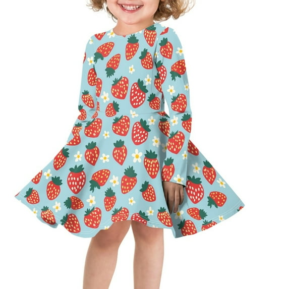 DISNIMO Girl Strawberry Daisy Dress Girls Friut Dress Kids Long Sleeve Dress for Kids 7-8 Years Girls Midi Winter Dresses Kids Twirl Dress for Girls Dance Girl Skater Fall Dresses for Children