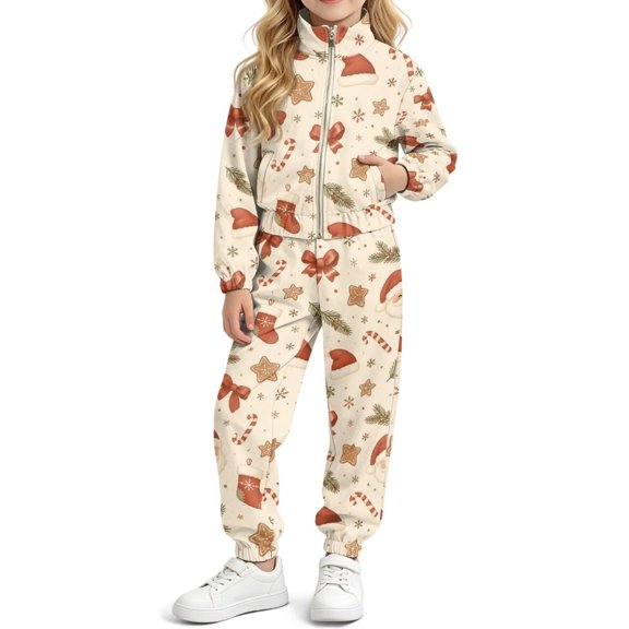 DISNIMO Girls 2 Piece Tracksuit Set Christmas Zip-Up Hip Hop Dance Outfit, Christmas Star Printed Jacket and Pant Set with Side Pockets, Soft Breathable Fabric, for Girls Aged 4-13 Years
