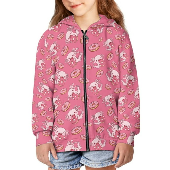 DISNIMO Girls Axolotl Zip Up Hoodie Teen Girl Doughnut Hoodies for Kids 14-16 Girls Hoodie Sweatshirt Zipup Sweatshirts for Boys Hoodies Jackets Streetwear Clothes Girls Zip Up Hoodie Animal Print