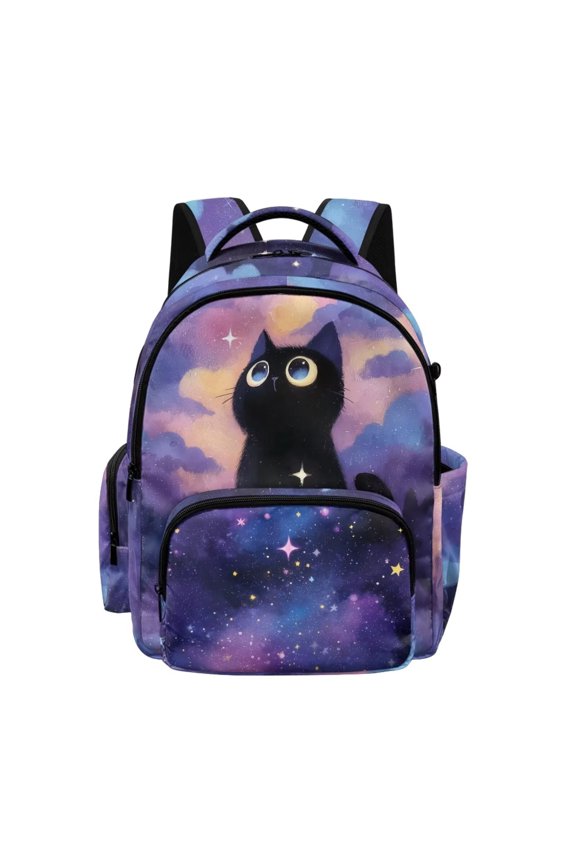 Girls Backpack Galaxy Cat Print 17 Inch Large School Bags for Middle School Students Lightweight Bookbag with 1 Main Compartment and Front Pocket
