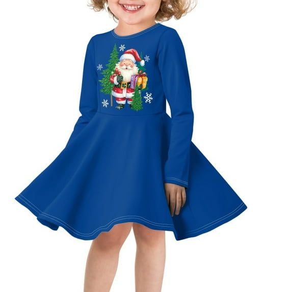 DISNIMO Girls Blue Christmas Dresses Kids Santa Claus Girl Dress Blue Snowflake Dress Girls Dress 13-14T Girl Dresses Long Sleeve Swing Dress Girls Midi Winter Dresses Kids Twirly Dress Children